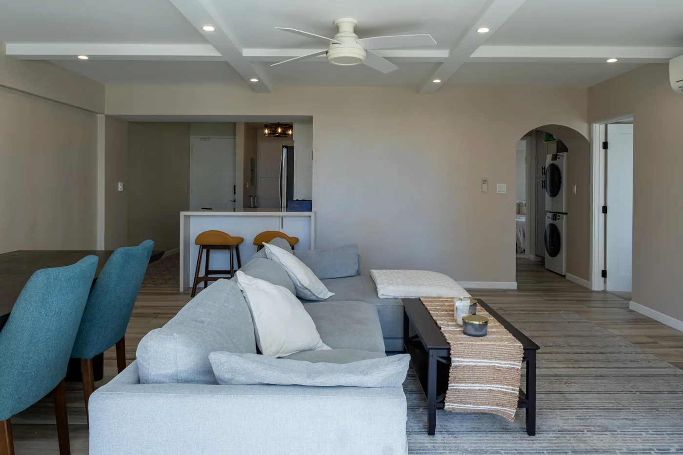 Spacious living room with dining nook
